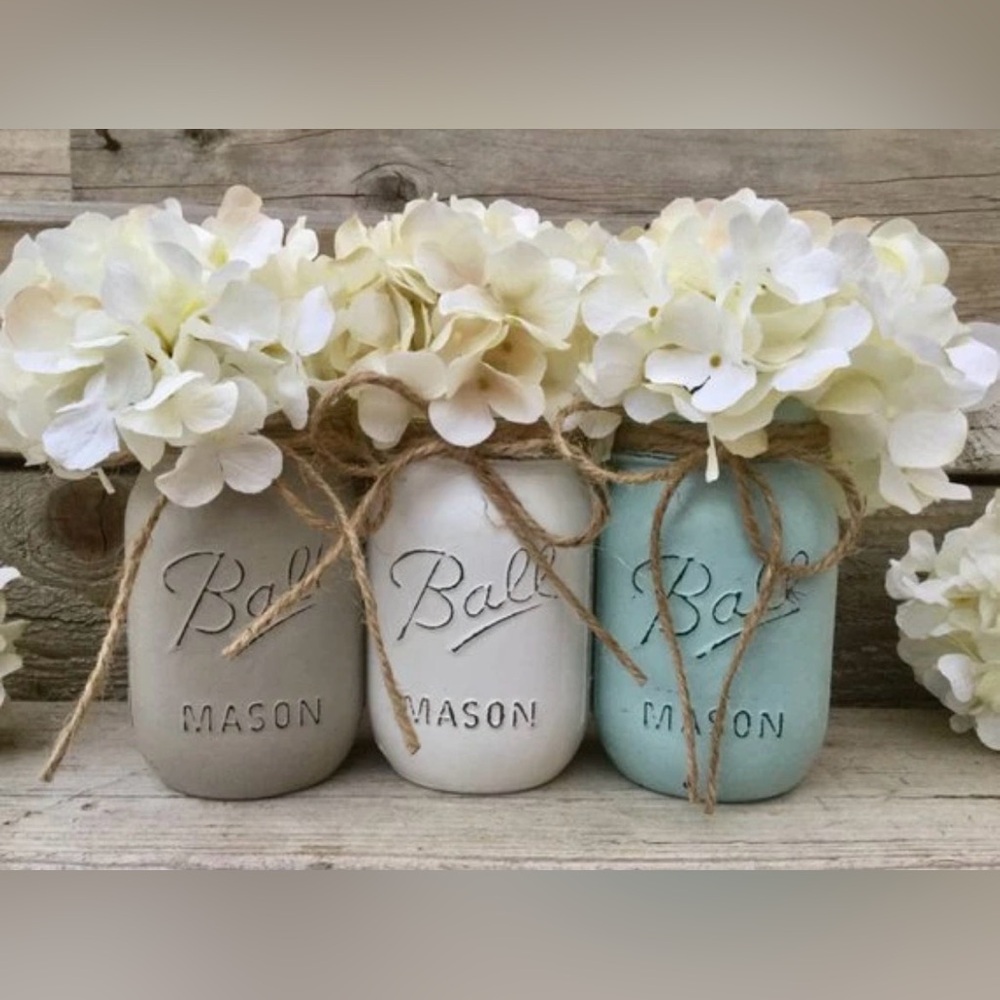 Mason Rustic Vases - Cream, White, and Blue (jars only!) - Picture 2 of 2